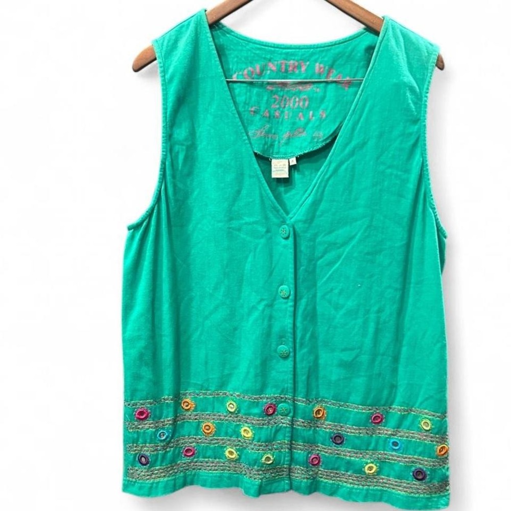 Women's Y2K 100% cotton funky button‎ up vest by Country Wear size medium (m4)